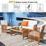4 Piece Patio Solid Wood Patio set with Cushions