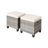 2 Piece Patio Rattan Ottoman Seat with Removable Cushions
