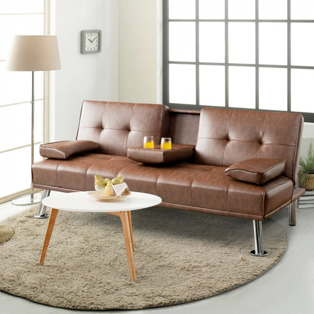 Convertible Folding Faux Leather Futon Sofa