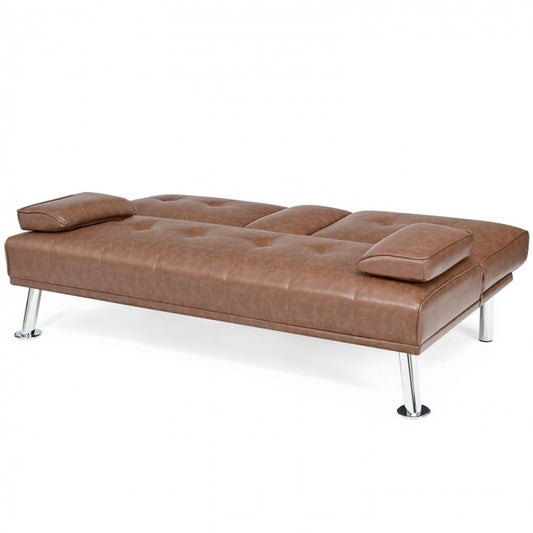 Convertible Folding Leather Futon Sofa Bed