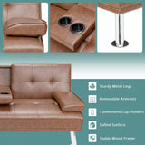 Convertible Folding Leather Futon Sofa with Sturdy Wood Frame
