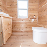 Rustic Cabin Washroom with Opening Window