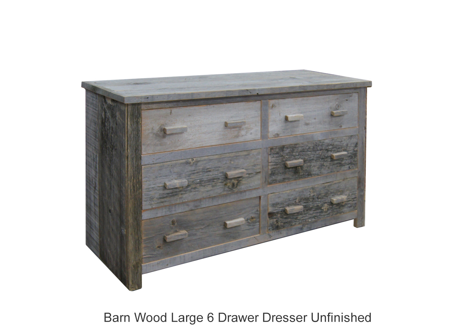 Barn Wood Large 6 Drawer Dresser Unfinished