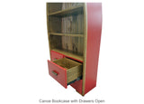 Canoe Bookcase with Drawers Open