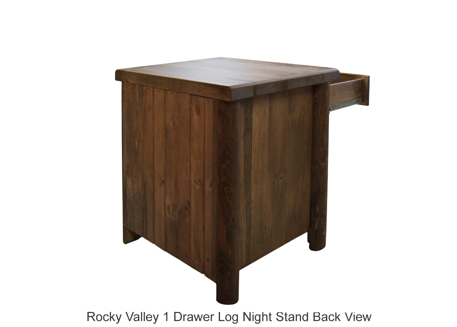 Rocky Valley 1 Drawer Log Night Stand Back View