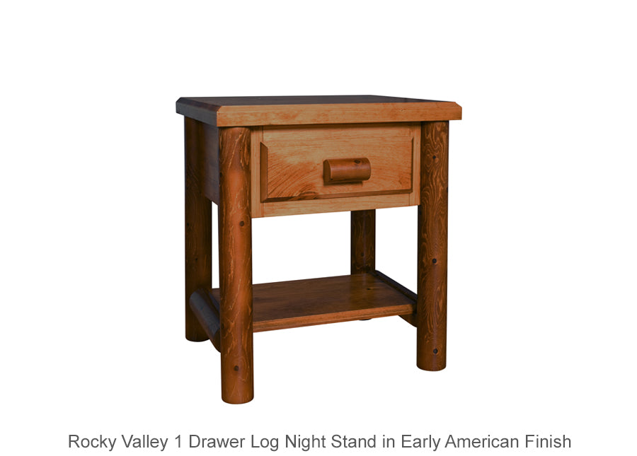 Rocky Valley 1 Drawer Log Night Stand stained