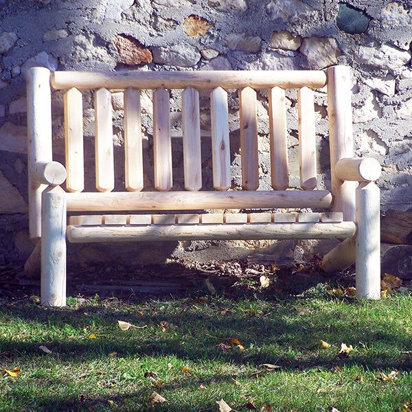 Standard Cedar Log Bench with Back front view