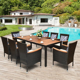 9 Piece Outdoor Dining Patio Rattan Set with Cushions