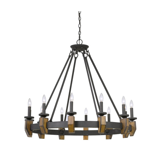 12 Light Cruz Metal & Wood Chandelier