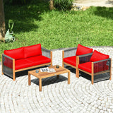 4 Piece Acacia Outdoor Patio Set with Cushions