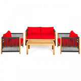 4 Piece Acacia Outdoor Patio Set with Cushions