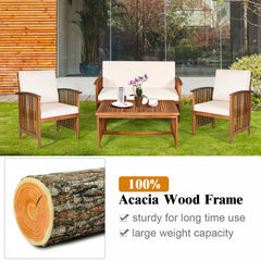 4 Piece Patio Solid Wood Patio set with Cushions