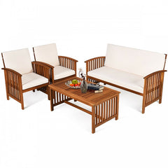 4 Piece Patio Solid Wood Patio set with Cushions