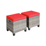 2 Piece Patio Rattan Ottoman Seat with Removable Cushions Red