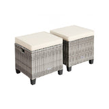 2 Piece Patio Rattan Ottoman Seat with Removable Cushions Beige