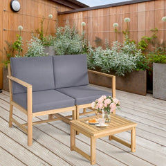 3-in-1 Acacia Wood Loveseat with Separable Coffee Table attached Together