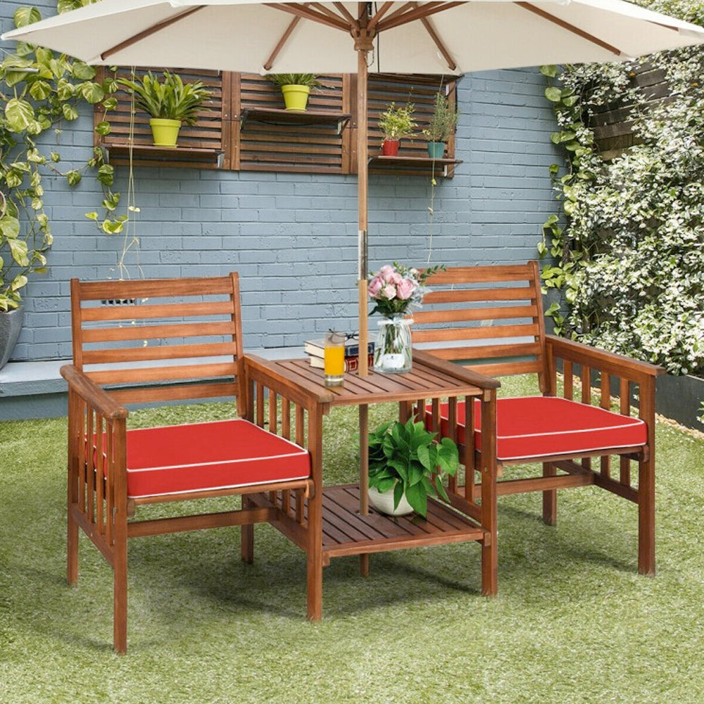 3 Piece Outdoor Patio Table Chairs Set Acacia Wood Loveseat