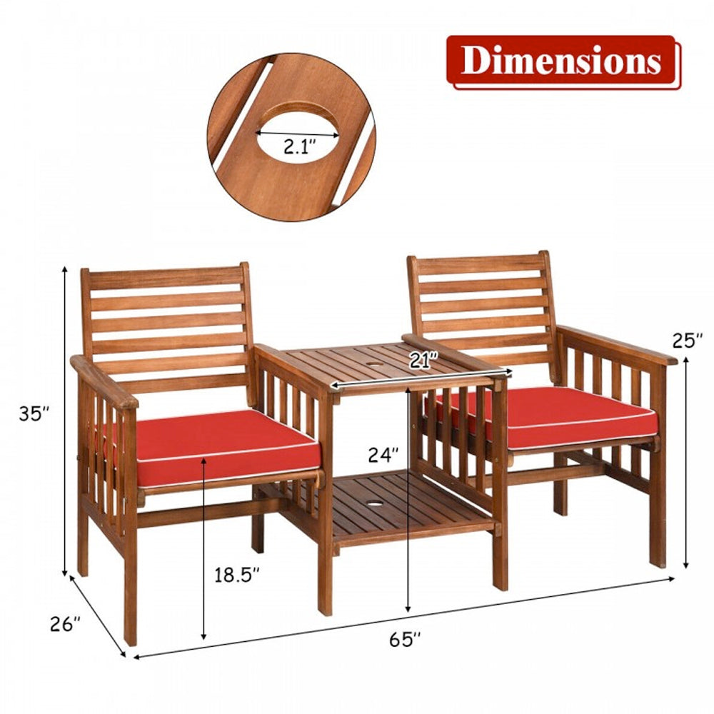 3 Piece Outdoor Patio Table Chairs Set Acacia Wood Loveseat Dimensions