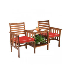3 Piece Outdoor Patio Table Chairs Set Acacia Wood Loveseat Red