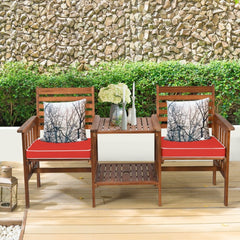 3 Piece Outdoor Patio Table Chairs Set Acacia Wood Loveseat