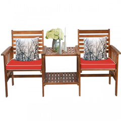 3 Piece Outdoor Patio Table Chairs Set Acacia Wood Loveseat with Pillows