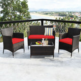 4 Piece Comfortable Outdoor Rattan Sofa Set with Glass Coffee Table on the Deck