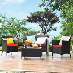 4 Piece Comfortable Outdoor Rattan Sofa Set with Glass Coffee Table on the Patio