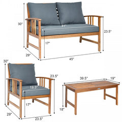 4 Piece Wooden Patio Sofa Chair Set with Cushion