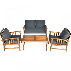 4 Piece Wooden Patio Sofa Chair Set with Cushion