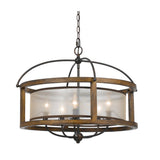 5 Mission Round Wood and Metal Pendant Chandelier