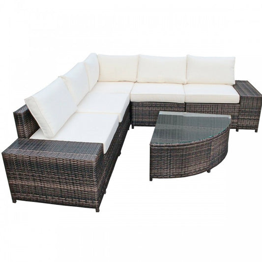 6 Piece Rattan Furniture Cushioned Sofa Set