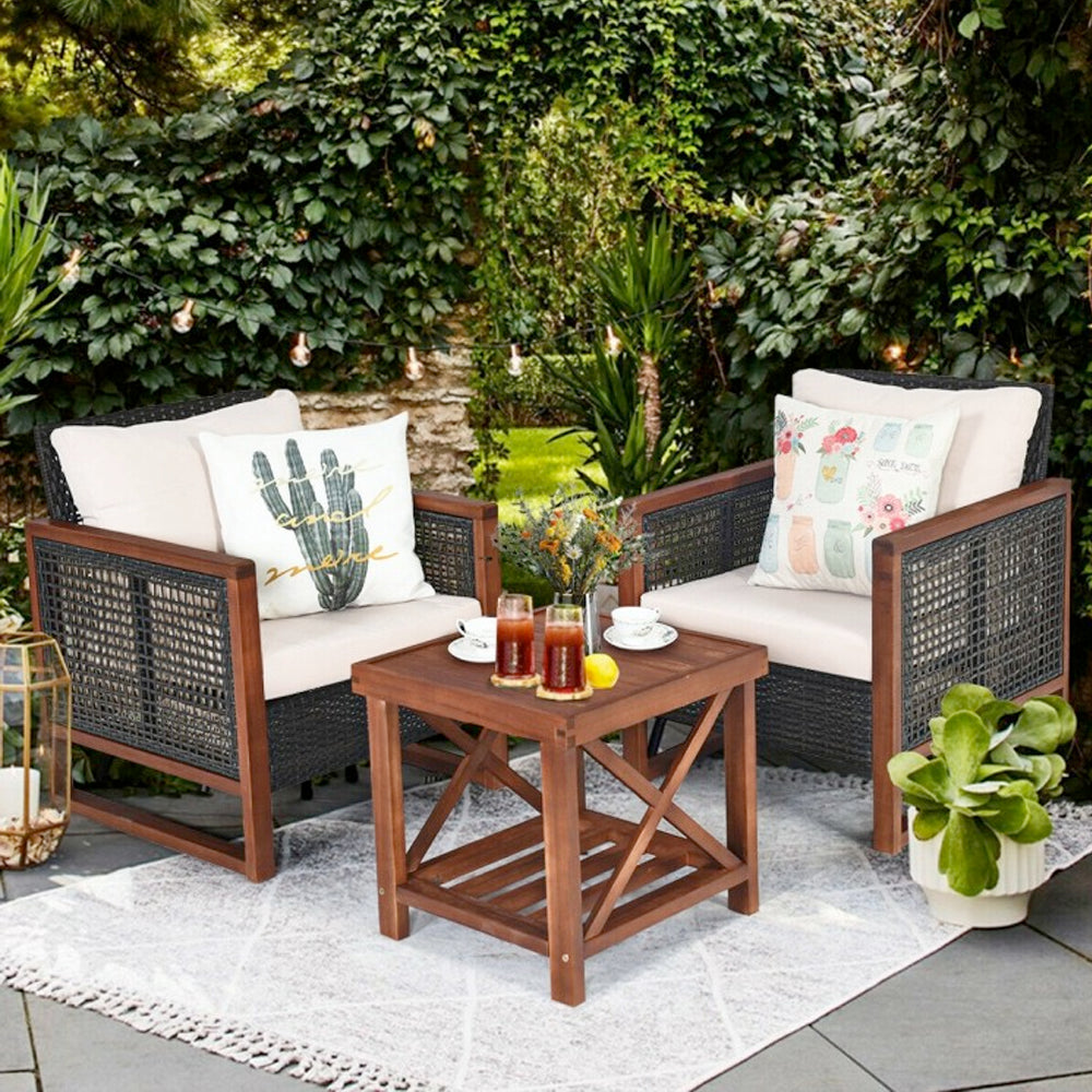 3 Piece Acacia Wood Patio Furniture Set with Coffee Table