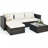 5 Piece Patio Rattan Sectional Furniture Set with Cushions and Coffee Table