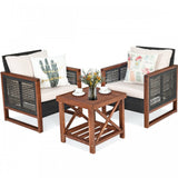 3 Piece Acacia Wood Patio Furniture Set with Coffee Table