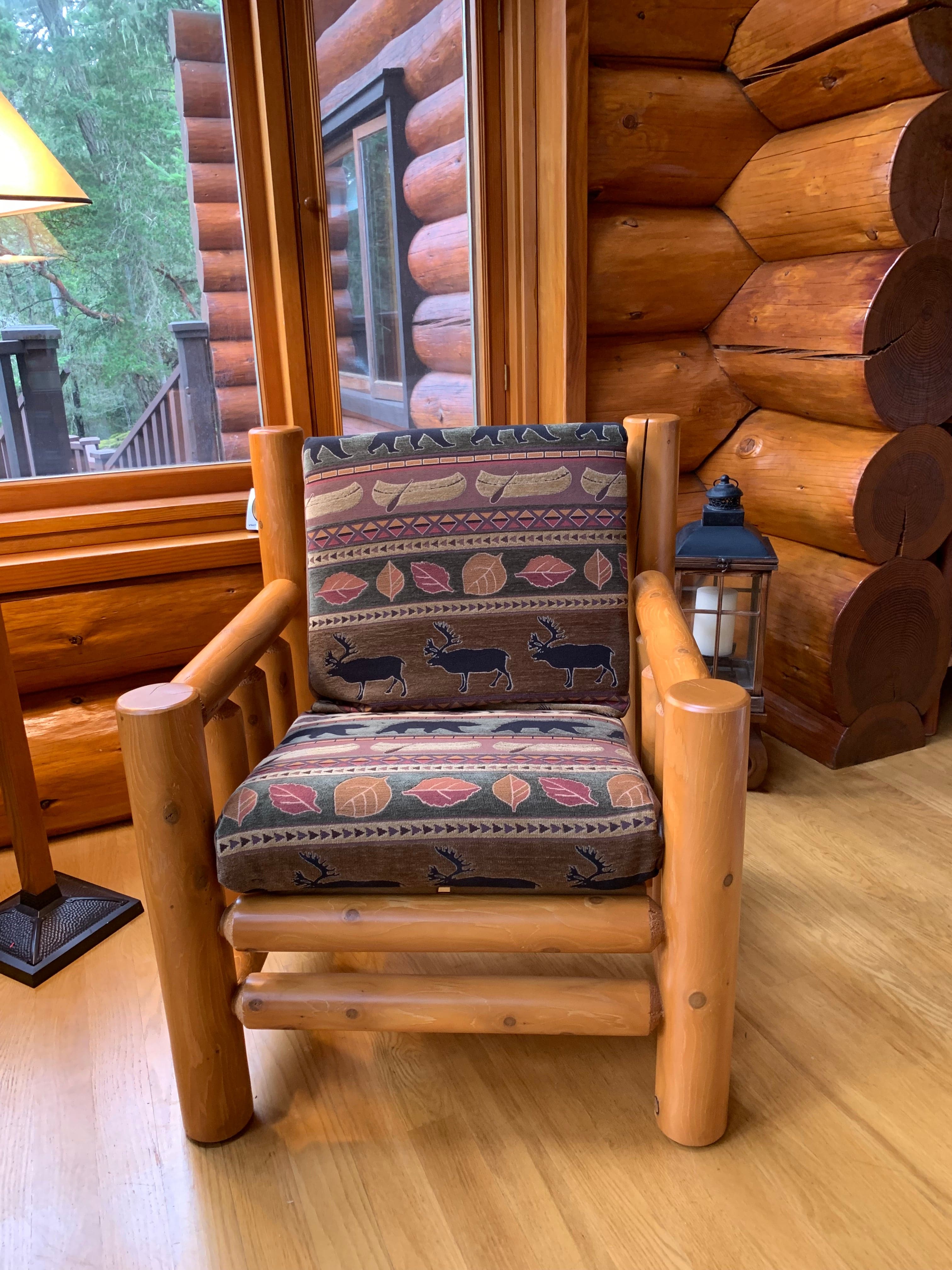 Single Log Chair with Cushion • Log Furniture and More