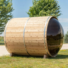 Knotty Cedar Barrel Panoramic Sauna