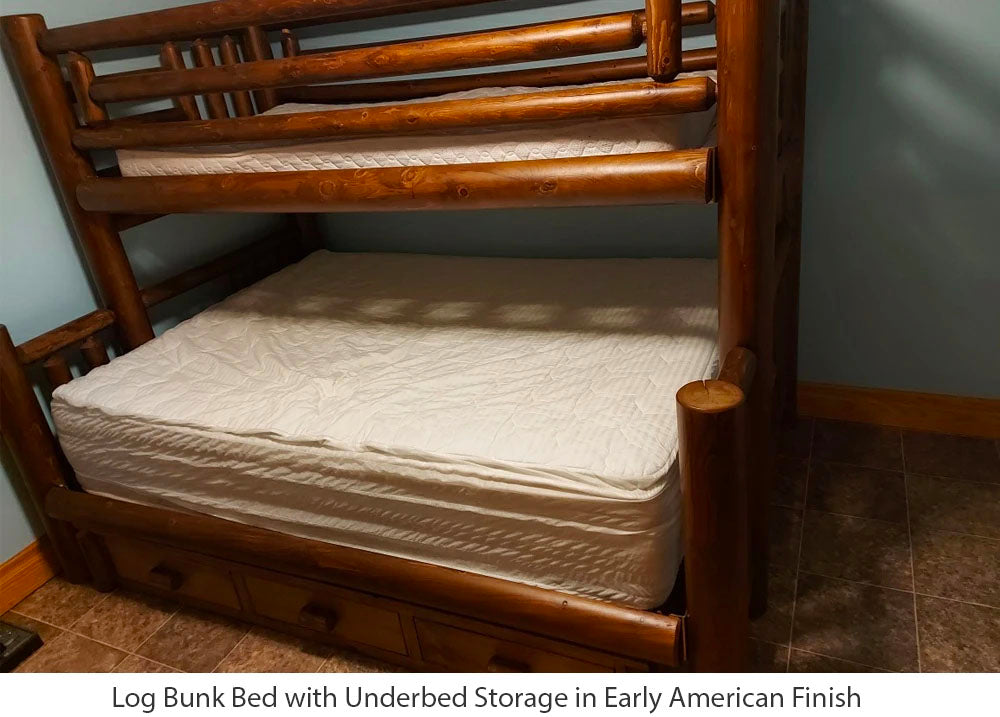 Log Bunk Bed with Underbed Storage in Early American Finish