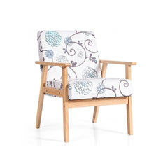 Modern Accent Armchair Fabric Lounge Chair with Rubber Wood Legs Blue and White