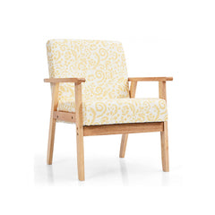 Modern Accent Armchair Fabric Lounge Chair with Rubber Wood Legs Yellow