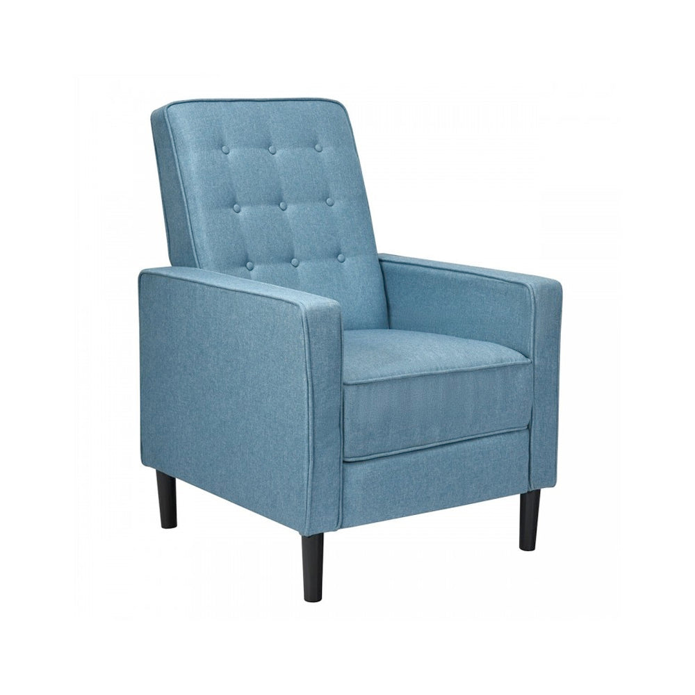 Modern Fabric Push-Back Recliner Chair with Button-Tufted Back and Thick Cushion Blue