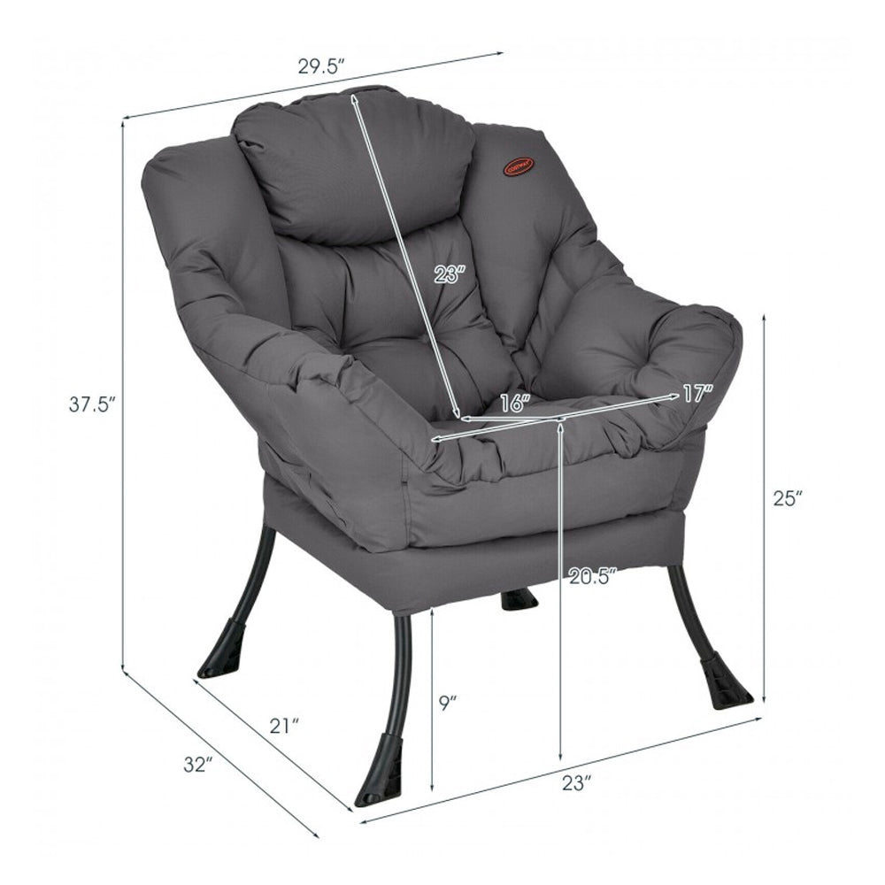 Modern Polyester Fabric Lazy Chair with Steel Frame and Side Pocket Dimensions