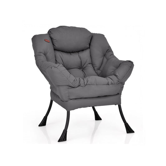 Modern Polyester Fabric Lazy Chair with Steel Frame and Side Pocket Grey