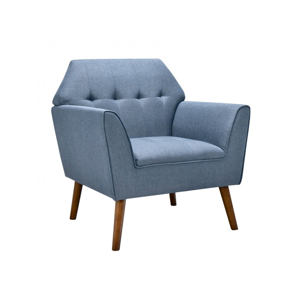Modern Tufted Fabric Accent Chair with Rubber Wood Legs Blue