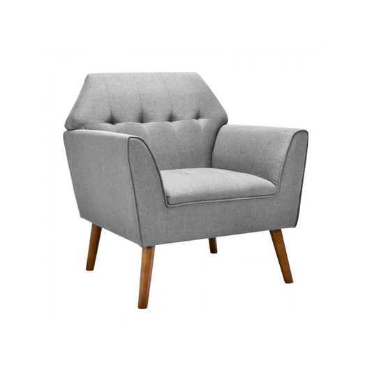 Modern Tufted Fabric Accent Chair with Rubber Wood Legs Grey