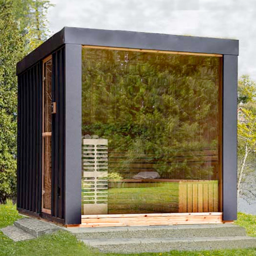 Knotty Cedar Neptune Pure Cube Outdoor Sauna