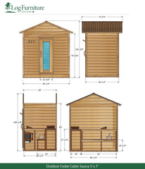 Outdoor Knotty Cedar Cabin Sauna - 5' x 7'