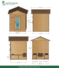 Outdoor Knotty Cedar Cabin Sauna - 6' x 6'