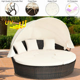 Patio Round Daybed Rattan Furniture Set with Canopy