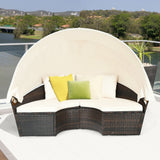 Patio Round Daybed Rattan Furniture Set with Canopy