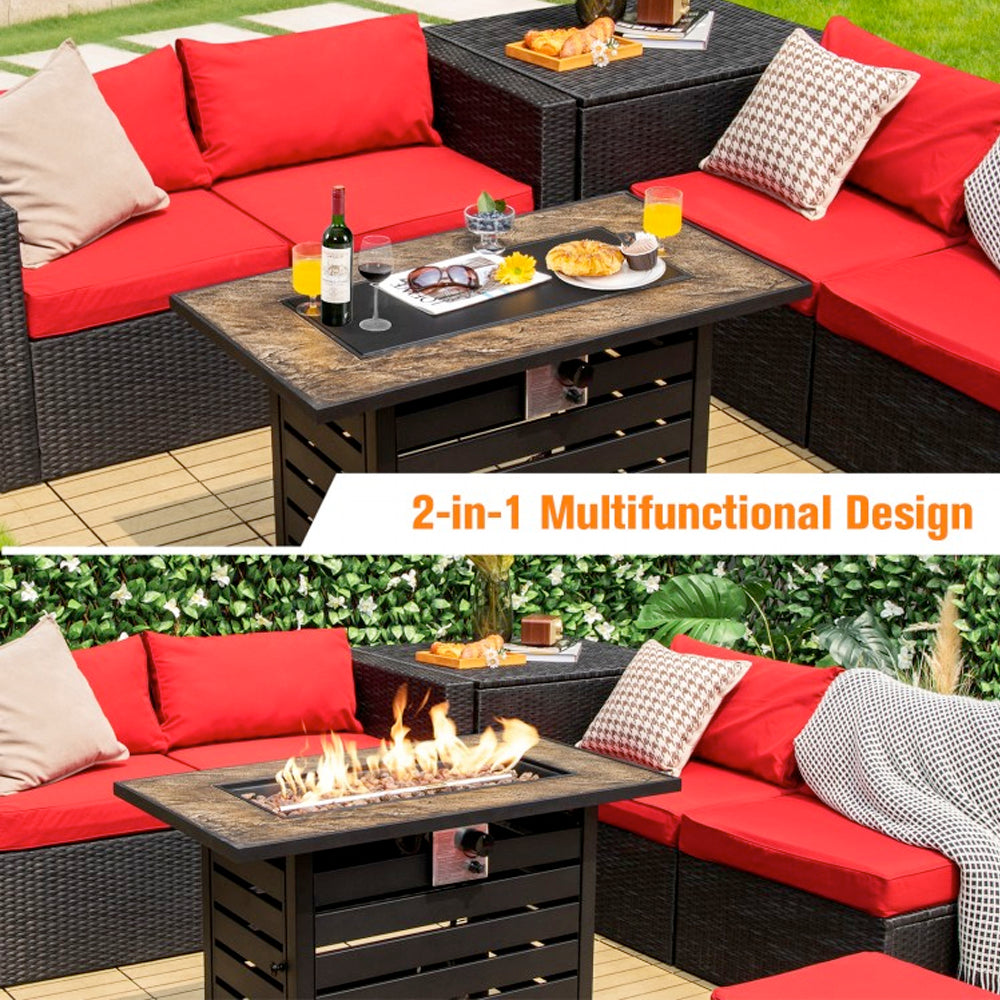 Rectangular Propane Fire Pit Table 2 in 1 Multifunctional Design